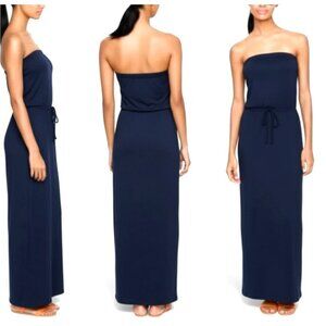 J Crew Strapless Sleeveless Navy Blue  "Aimee" Cinched Waist  Maxi Dress Size XS